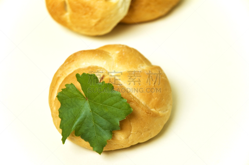 小圆面包,饮食,水平画幅,折角小面包,无人,清新,叶子,食品,面包,摄影