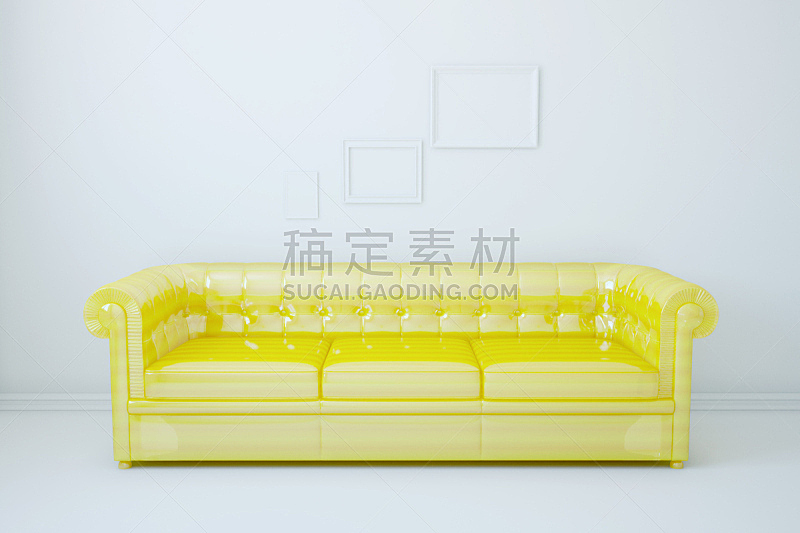 沙发,白色,住宅房间,黄色,正面视角,美,白灰泥,水平画幅,形状,墙