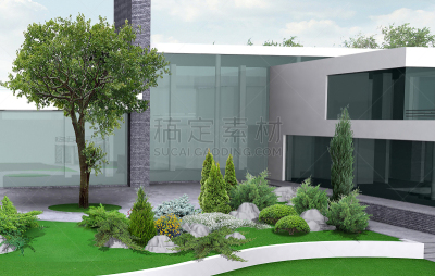 三维图形,园艺,建筑外部,绘画插图,地面,华贵,边框,现代,豪宅,梯田