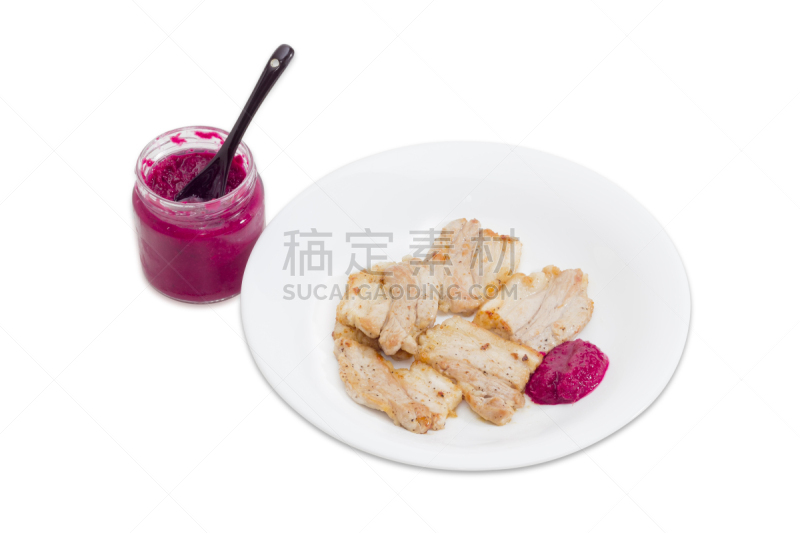 甜菜,山葵,白色,主菜盘,烤猪肉,餐具,芳香的,水平画幅,腹腔,开胃酱