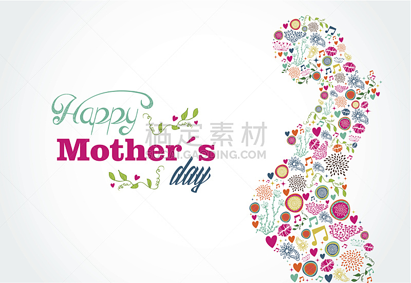 绘画插图,母亲,女人,幸福,母亲节,贺卡,符号,模板,字体,复古风格