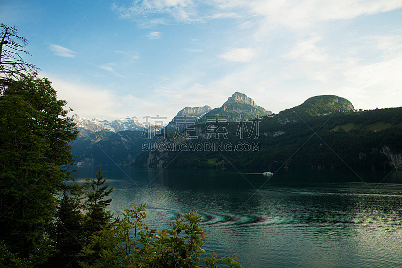 山,瑞士,湖,水,天空,美,水平画幅,无人,夏天