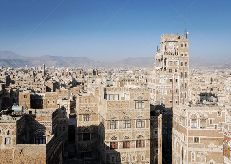 城市天际线,也门,萨那,古城,中环,都市风景,城市,水平画幅,建筑,户外