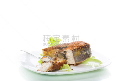 白色,黑斑狗鱼,切片食物,盘子,分离着色,格子烤肉,清新,背景分离,香料,食品