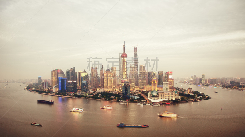 浦东,上海,城市天际线,高视角,迅速,水平画幅,建筑,无人,户外,滨水
