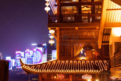 建筑外部,重庆,鼓楼,水平画幅,夜晚,位置,户外,房屋,自然美,红色