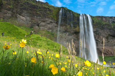 冰岛国,seljalandsfoss waterfall,名声,水,水平画幅,瀑布,巨大的,夏天,户外,湖