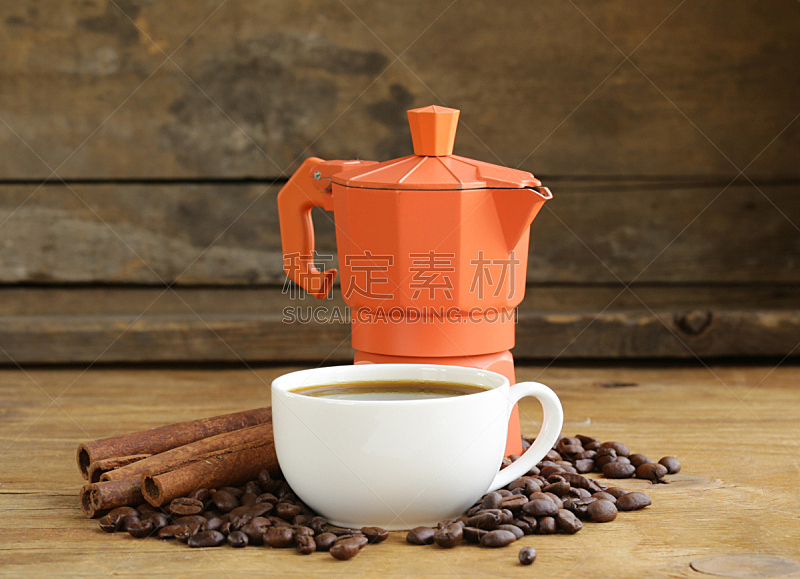 锅,杯,浓咖啡,咖啡豆,烤咖啡豆,褐色,芳香的,水平画幅,古典式,早晨