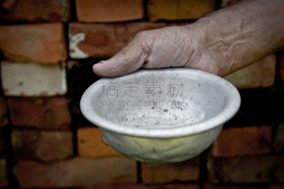 手,概念,空碗,拿着,饥饿的,老年男人,施舍,退休