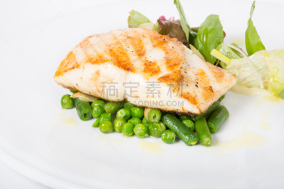 装饰菜,白色,鱼片,餐具,格子烤肉,水平画幅,无人,胡椒,膳食,海产