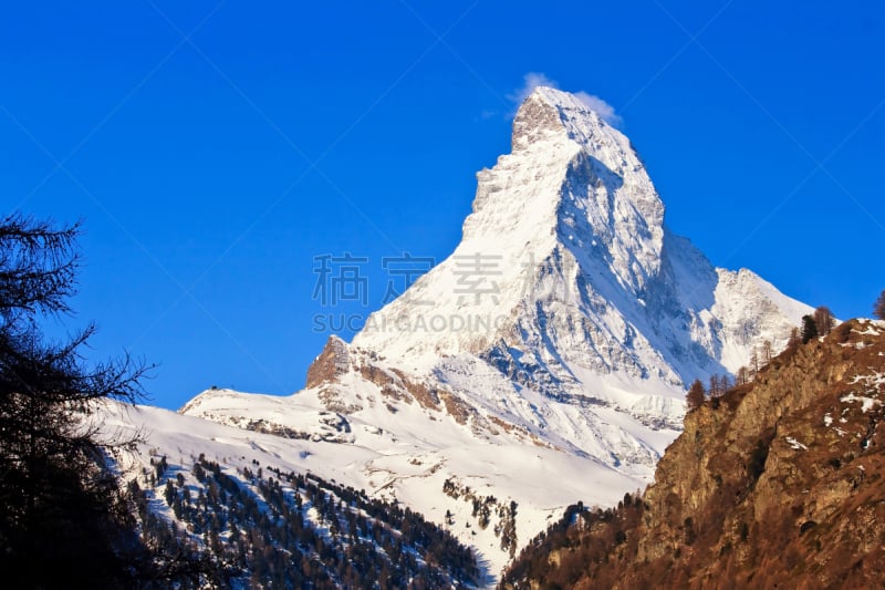 马特洪峰,瑞士阿尔卑斯山,天空,水平画幅,雪,无人,户外,云景,著名自然景观,国际著名景点