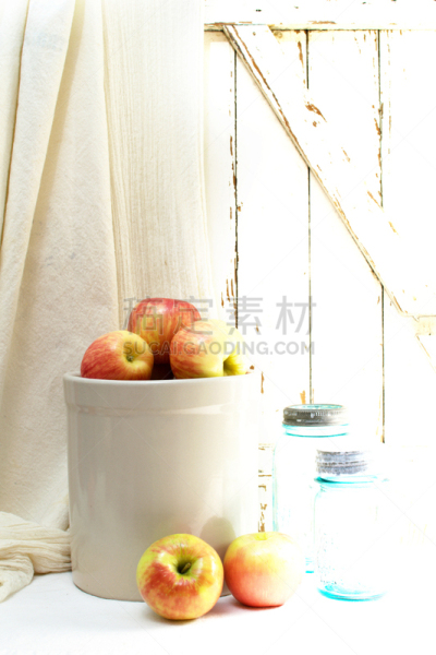 餐具,苹果,秋天,广口瓶,极简构图,背景,装入罐中,背景幕,乡村风格,垂直画幅