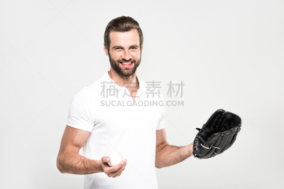 球,棒球手套,灰发,络腮胡子,分离着色,美国,水平画幅,快乐,人,运动员