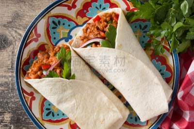 墨西哥玉米煎饼,三明治包,传统,蔬菜,配方,背景分离,烤的,食品,椒类食物,酱汁