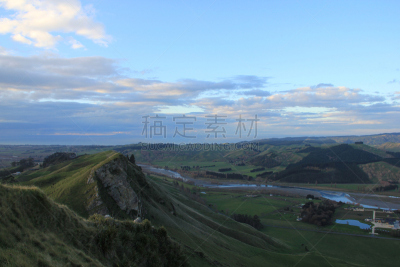 新西兰,电报机,天空,水平画幅,云,山,无人,阴影,户外,草
