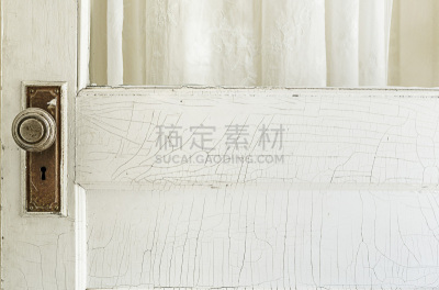 古典式,白色,涂料,门,破碎的,建筑外部,后门,门把手,古董,门口