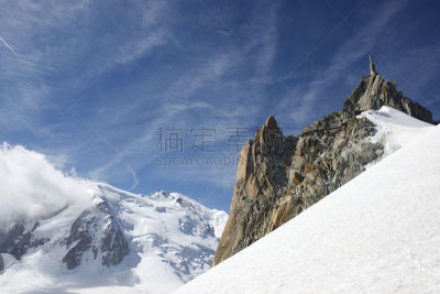 阿尔卑斯山脉,天空,水平画幅,雪,无人,尖峰,户外,石头,著名自然景观,霞慕尼