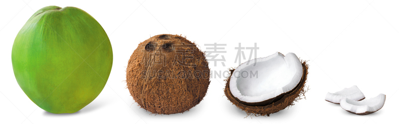 椰子,椰子树,去皮的,椰汁,切片食物,绿色,褐色,魏斯托神女,水平画幅,组物体
