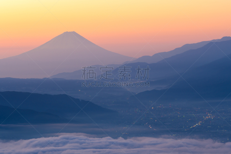 长野县,富士山,日本,风景,雾,山,早晨,苏格兰高地,在上面,苏瓦湖