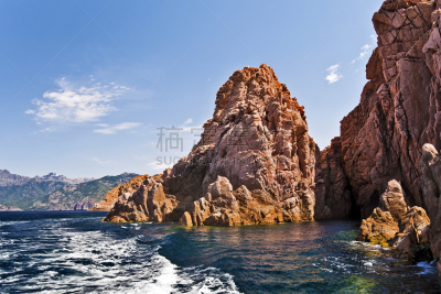 科西嘉,观光船,皮阿纳的卡朗什,水,水平画幅,岩石,piana,无人,蓝色,蓝色的海湾