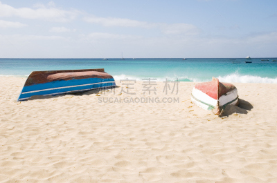 海滩,船,两只动物,水,度假胜地,水平画幅,沙子,无人,大西洋,夏天