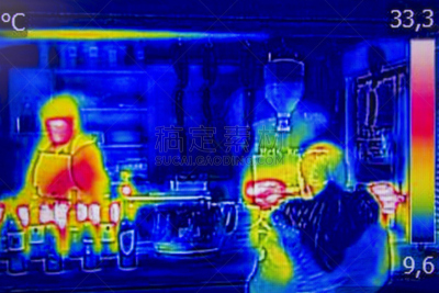 红外摄影,热成像,街道,食品,看台,格子烤肉,温度,水平画幅,科学,户外