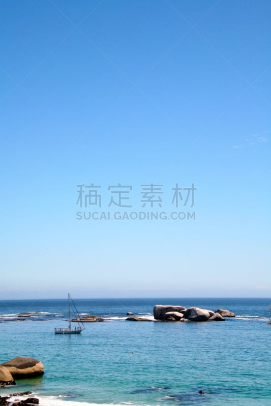 海洋,停泊的,游艇,青绿色,垂直画幅,水,沙子,岩石,无人