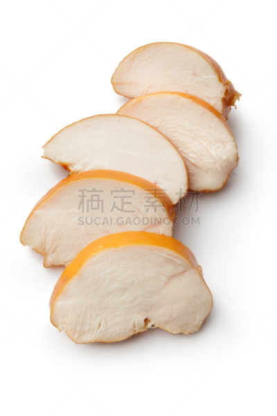 鸡胸,烟熏食品,家禽,白色背景,分离着色,熏鸡,横截面,鸡,鸡肉,肉片