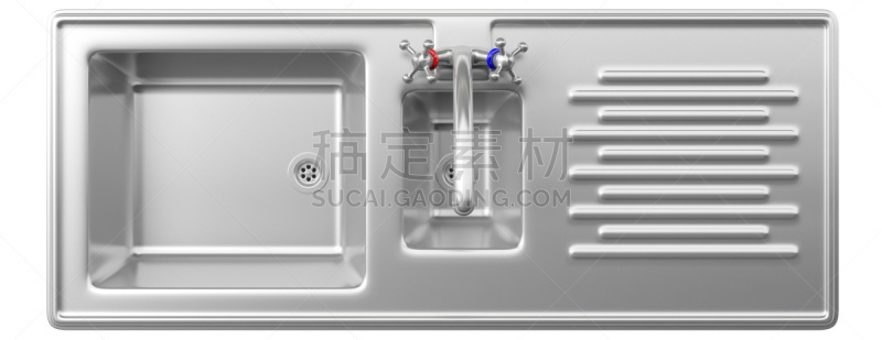 钢铁,绘画插图,水龙头,分离着色,顶部,三维图形,水彩画颜料,厨房水槽,都市风景,白色背景