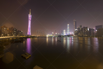 夜晚,现代,广州,城市天际线,,水,天空,美,水平画幅,户外