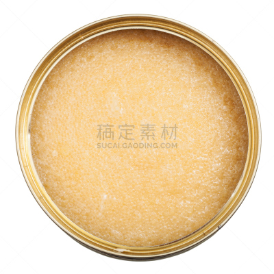鱼子酱,开着的,鱼类,毛鳞鱼,锡,高视角,无人,膳食,鱼子,海产