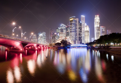 城市天际线,夜晚,滨海湾 ,新加坡市,东南亚,市区,建筑结构,金融区,户外,彩色图片