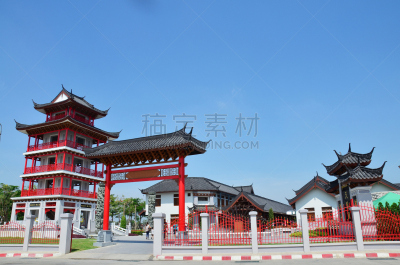 泰国,乡村,素攀武里府,灵性,水平画幅,旅行者,户外,屋顶,雕塑,著名景点