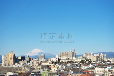富士山,天空,水平画幅,雪,无人,日本,户外,藤泽市,居住区,海洋