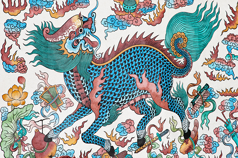 中国龙,刺刀,蓝色,绘画作品,水平画幅,无人,符号,巨大的,泰国,龙