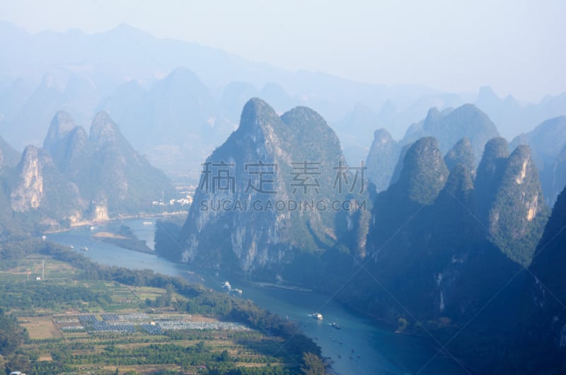 喀斯特,山,风景,阳朔,桂林,天空,美,水平画幅,高视角,户外