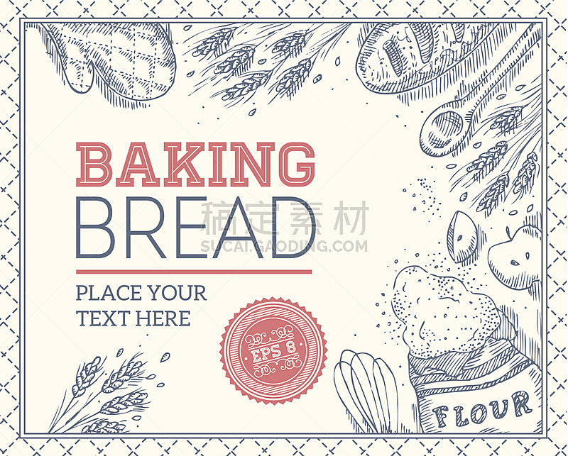 烤面包,模板,边框,绘画插图,配方,蛋糕,古典式,乡村风格,面包,过时的