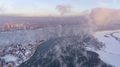无人机,冬天,雾,伊尔库茨克,伦敦城,在上面,天空,雪,半空中