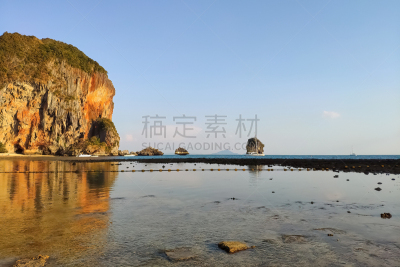 蓝色,沙子,洞穴,海滩,天空,非凡的,黄昏,晴朗,退潮