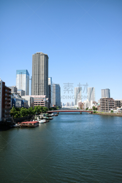 日本,河流,晴海街,建筑外部,摩天大楼,垂直画幅,路口,无人,蓝色,东京