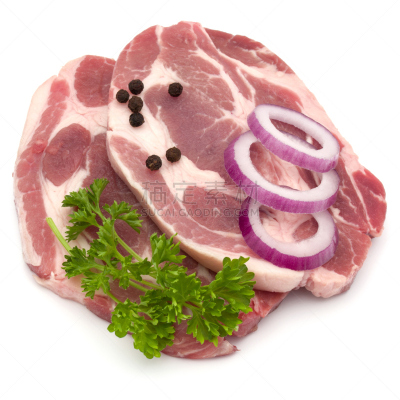 颈,排骨,生食,肉,欧芹,猪肉,叶子,黑金刚石,洋葱,胡椒