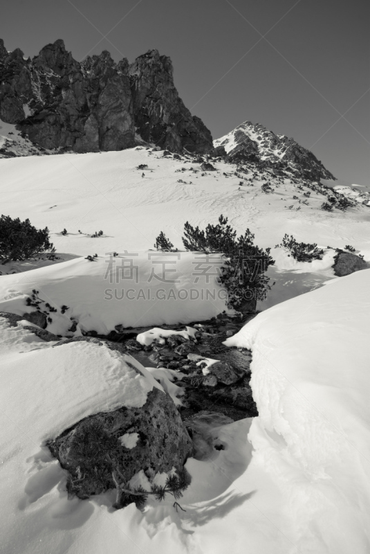 地形,黑白图片,卡尔达勒,垂直画幅,水,山,雪,无人,古典式,户外
