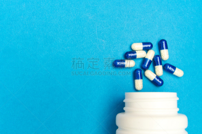 瓶子,药丸,胶囊,白色,蓝色背景,黄色,蓝色,头痛,剂量,痛苦