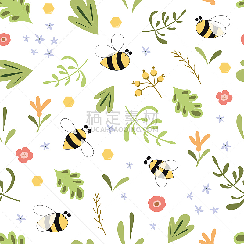 四方连续纹样,背景,蜜蜂,自然,有机食品,草本,昆虫,矢量,式样,绿色