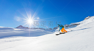 滑雪运动,速降滑雪,越野赛跑,天空,迅速,冬季运动,水平画幅,蓝色,滑雪坡,户外
