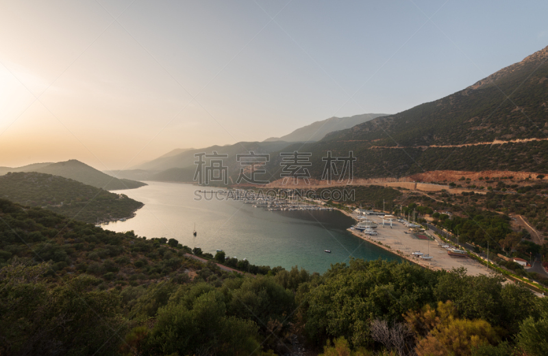 Kas town Famous Kaş province of Antalya province. Sunset panorama of small Mediterranean yachting and tourist town. view