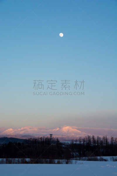 黄昏,天空,冬天,山,贺卡,旭岳火山,月,云,橙色,雪