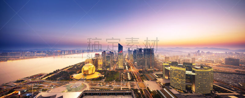 现代,城市,都市风景,城市天际线,黎明,杭州,浙江省,商务,城市生活,建筑业