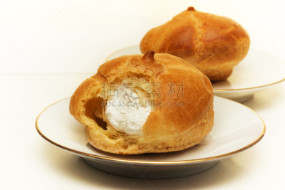 手指蛋糕,奶油,特写,清新,盘子,奶油蛋羹,餐具,褐色,水平画幅,配方