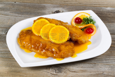 炸鸡,柠檬蛋羹,熟的,餐具,水平画幅,无人,膳食,乡村风格,特写,柠檬